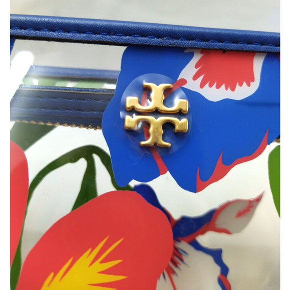 Tory Burch Clear Plastic Multicolor Flower Zipper Closure Cosmetic Pouch Wallet - Picture 3 of 13